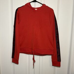 Michael Kors Logo Tape Pullover Drawstring Sweatshirt Hoodie Red - Size M